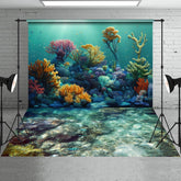 Aperturee - Summer Ocean Coral Reef Backdrop + Mermaid Cave Floor Mat