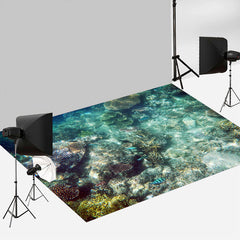 Aperturee - Summer Ocean Coral Reef Backdrop + Mermaid Cave Floor Mat