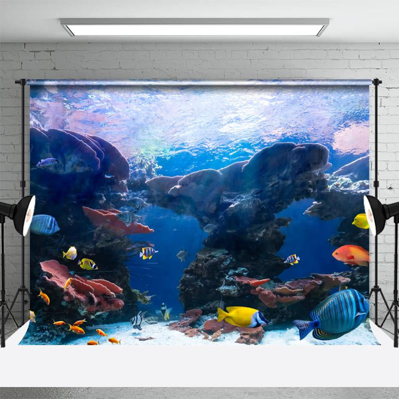 Aperturee - Summer Ocean Landscape Backdrop + Blue Ocean Reef Floor Mat