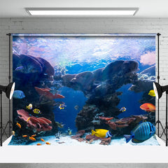 Aperturee - Summer Ocean Landscape Backdrop + Blue Ocean Reef Floor Mat