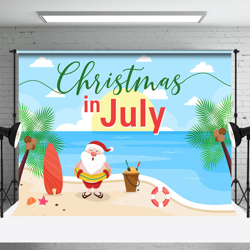 Aperturee - Summer Sandy Beach Trees Christmas In July Backdrop