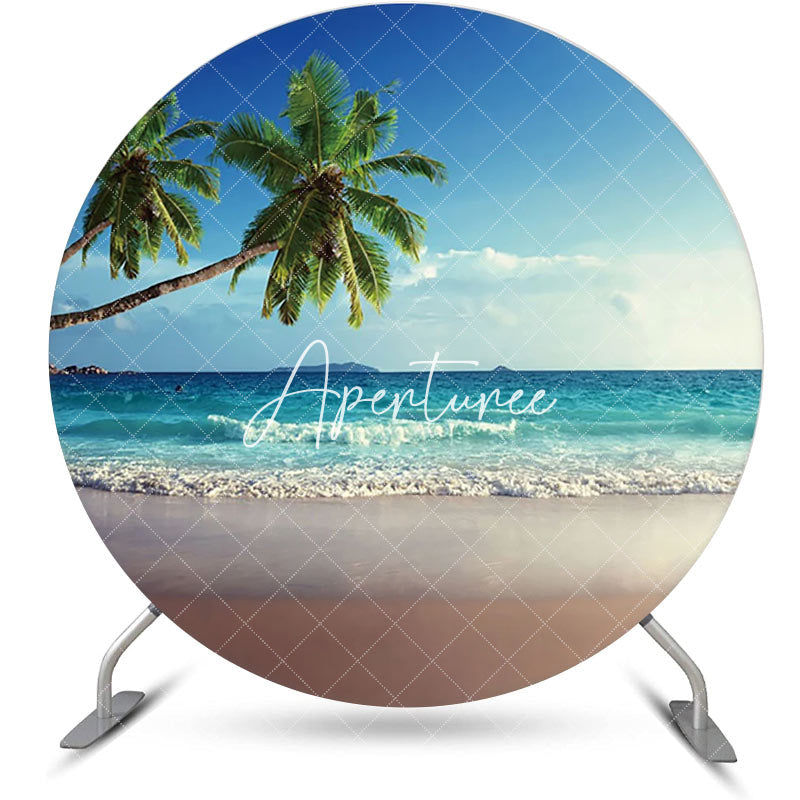 Aperturee - Summer Spray Hawaii Beach Round Birthday Backdrop
