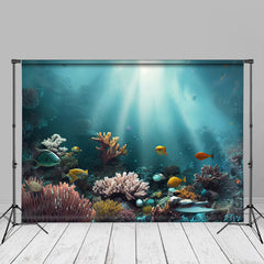 Aperturee - Summer Undersea Landscape Backdrop + Underwater Coral Floor Mat