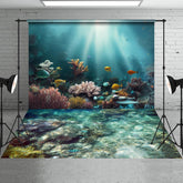 Aperturee - Summer Undersea Landscape Backdrop + Underwater Coral Floor Mat