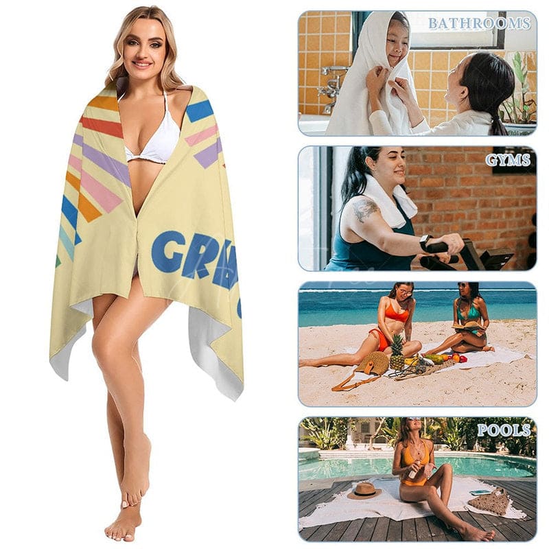 Aperturee - Summer Yellow Cartoon Sun Custom Name Beach Towel