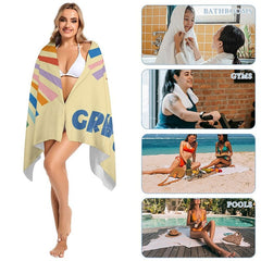 Aperturee - Summer Yellow Cartoon Sun Custom Name Beach Towel