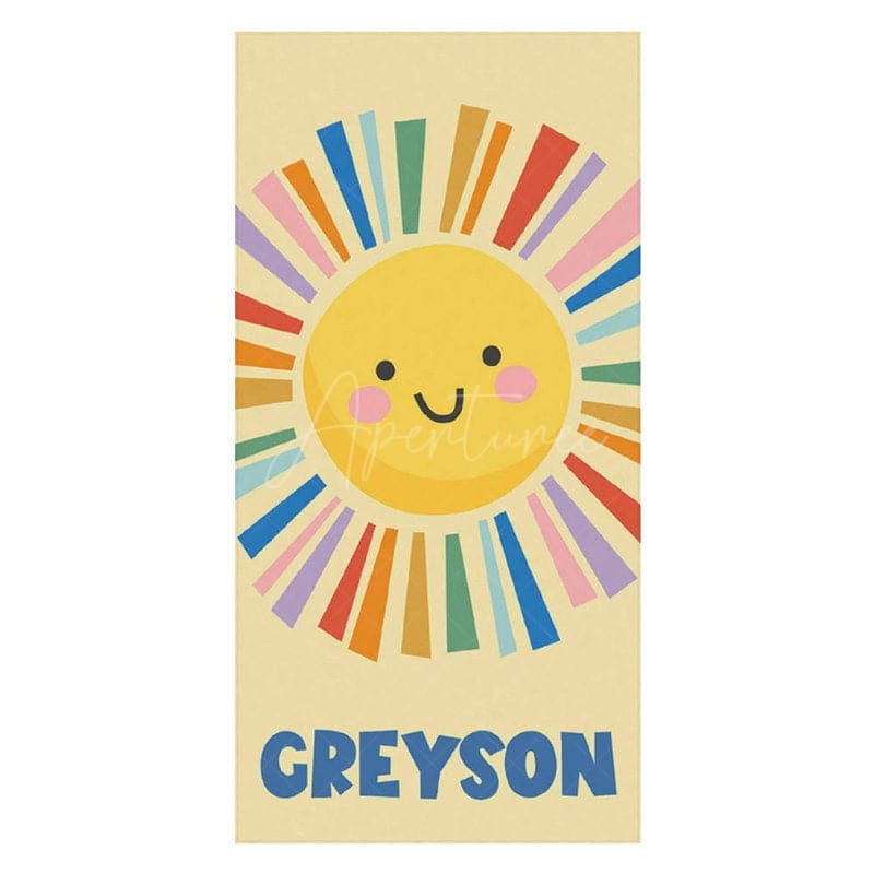 Aperturee - Summer Yellow Cartoon Sun Custom Name Beach Towel