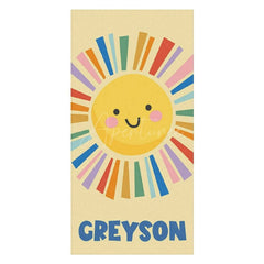 Aperturee - Summer Yellow Cartoon Sun Custom Name Beach Towel