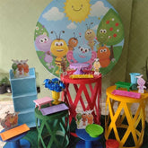 Aperturee - Sun And Blue Sky Round Little Animals Birthday Backdrop