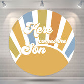 Aperturee Sun Here Comes The Son Round Baby Shower Backdrop