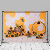 Aperturee - Sunflower Bee Wood Birthday Cake Smash Backdrops