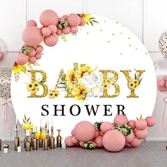 Aperturee - Sunflower Elephant White Round Baby Shower Backdrop