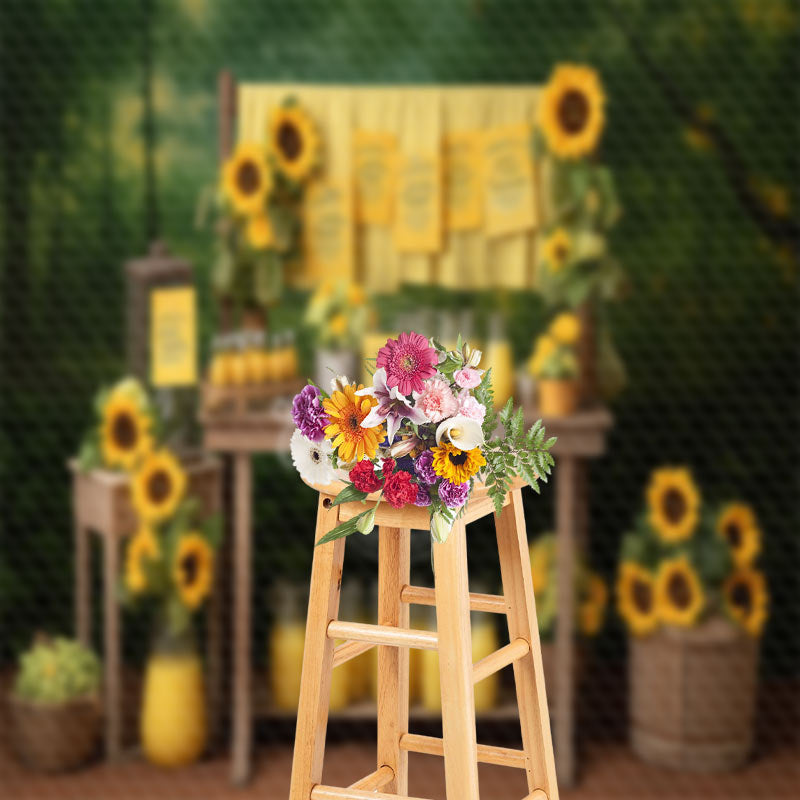 Aperturee - Sunflower Lemon Juice Green Forest Bokeh Backdrop