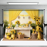Aperturee - Sunflower Vases Lemon Yellow Curtain Photo Backdrop