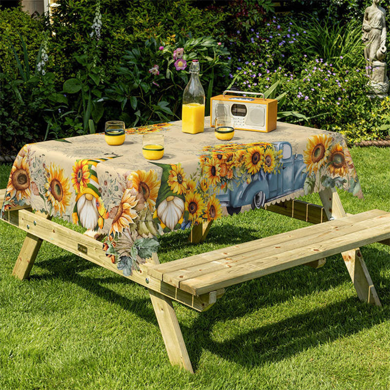 Aperturee - Sunflower With Christmas Doll Rectangle Tablecloth