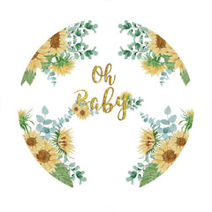 Aperturee - Sunflowers And Gold Oh Baby Rpund Baby Shower Backdrop