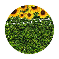 Aperturee - Sunflowers And Green Leaves Round Birthday Backdrop