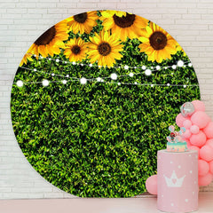 Aperturee - Sunflowers And Green Leaves Round Birthday Backdrop