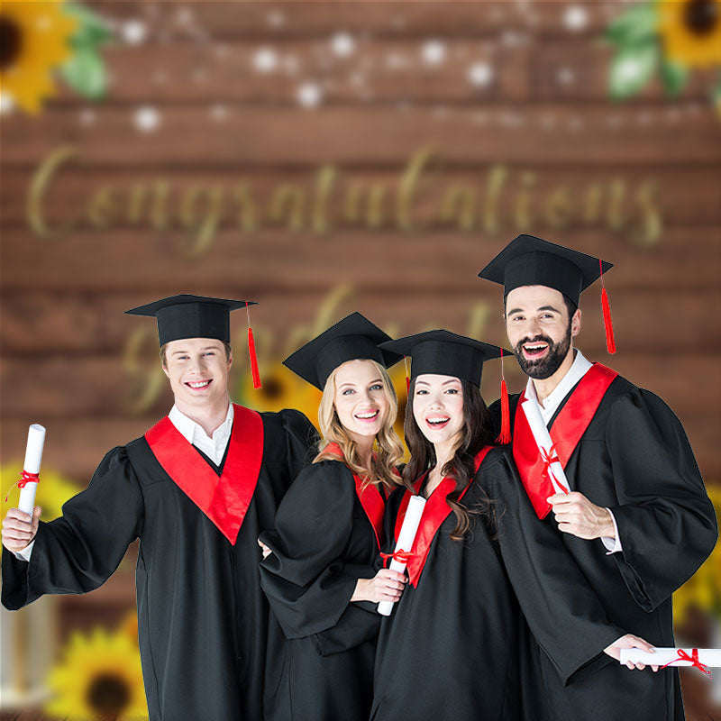 Aperturee - Sunflowers Brown Wood Graduation Photography Backdrop