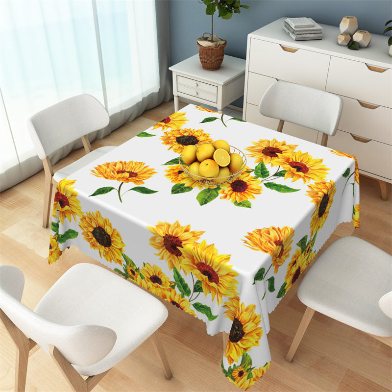 Aperturee - Sunflowers Green Leaves Repeat Square Tablecloth