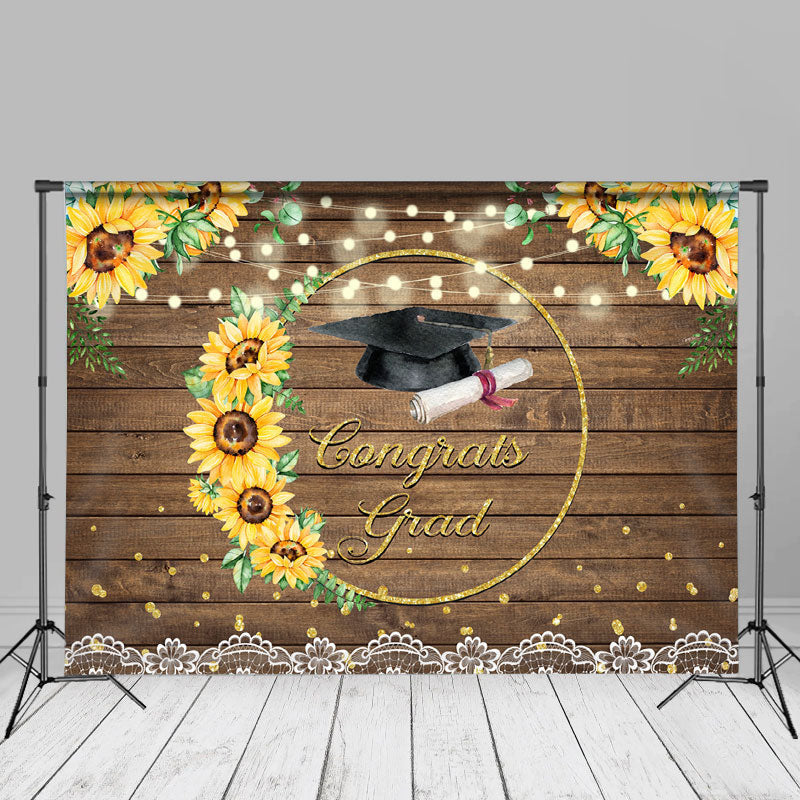 Aperturee - Sunflowers Light Wood Congrats Grad Photo Backdrop