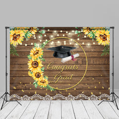 Aperturee - Sunflowers Light Wood Congrats Grad Photo Backdrop