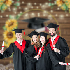 Aperturee - Sunflowers Light Wood Congrats Grad Photo Backdrop