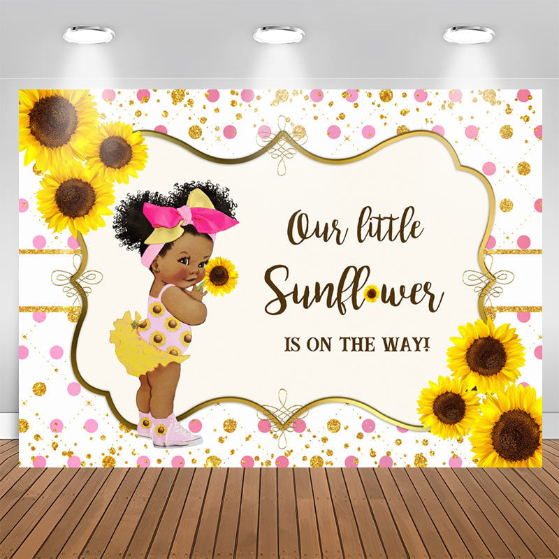 Aperturee - Sunflowers With Pink Spot Glitter Baby Shower Backdrop