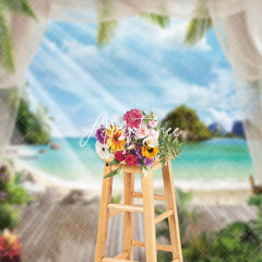 Aperturee - Sunlight Blue Sky Trees Beach Summer Photo Backdrop