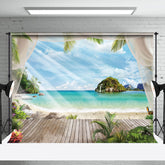 Aperturee - Sunlight Blue Sky Trees Beach Summer Photo Backdrop