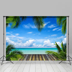 Aperturee - Sunny Blue Sky Seaside Leaves Photo Summer Backdrop