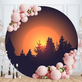 Aperturee - Sunrise And Forest Theme Round Birthday Backdrop