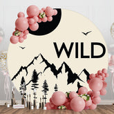 Aperturee - Sunset Forst Mountain Wolf Round Birthday Backdrop