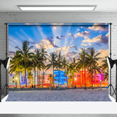 Aperturee - Sunset Neon Light Town Palm Tree Summer Backdrop