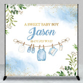 Aperturee - Sweet Boy Leaves Custom Name Baby Shower Backdrop