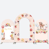 Aperturee Sweet Floral Fawn Pink Arch Birthday Backdrop Kit