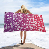 Aperturee - Sweet Hearts Gradient Purple Custom Name Beach Towel