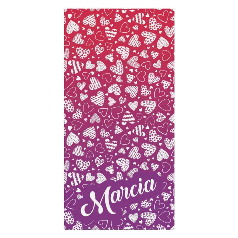Aperturee - Sweet Hearts Gradient Purple Custom Name Beach Towel