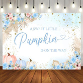 Aperturee - Sweet Pumpkin Blue Floral Baby Shower Backdrop