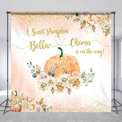 Aperturee - Sweet Pumpkin Floral Custom Name Baby Shower Backdrop
