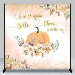Aperturee - Sweet Pumpkin Floral Custom Name Baby Shower Backdrop