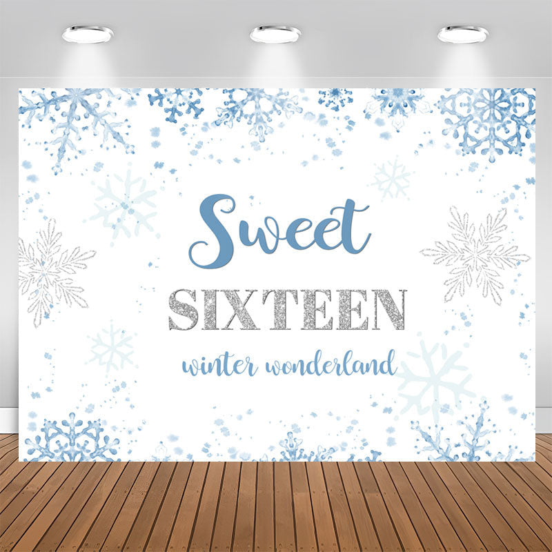 Aperturee - Sweet Sixteen Winter Wonderland Blue Birthday Backdrop