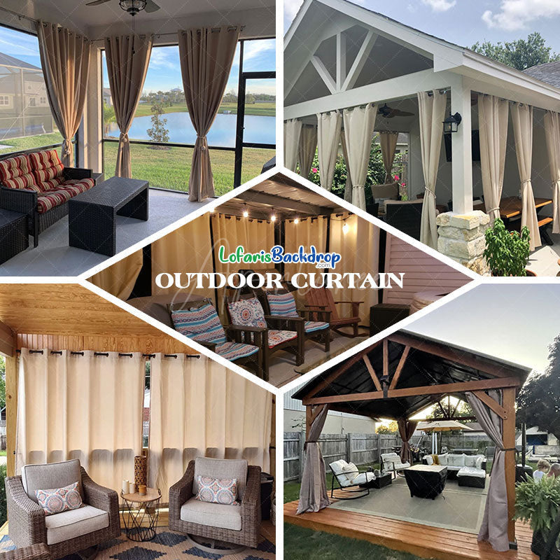 Aperturee - (7 Day Delivery) Home Decor Pergola Waterproof Grommet Top Outdoor Curtains for Front Porch