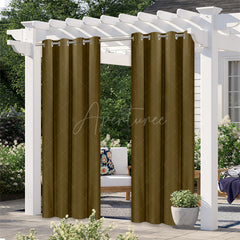 Aperturee - (7 Day Delivery) Home Decor Pergola Waterproof Grommet Top Outdoor Curtains for Front Porch