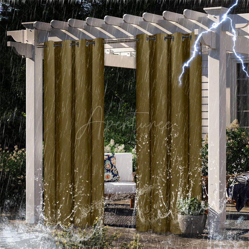 Aperturee - (7 Day Delivery) Home Decor Pergola Waterproof Grommet Top Outdoor Curtains for Front Porch