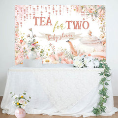 Aperturee - Tea For Two Cup Pink Floral Baby Shower Backdrop