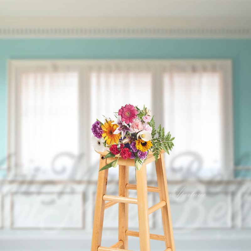 Aperturee - Teal Room Window White Trim Retro Wall Backdrop