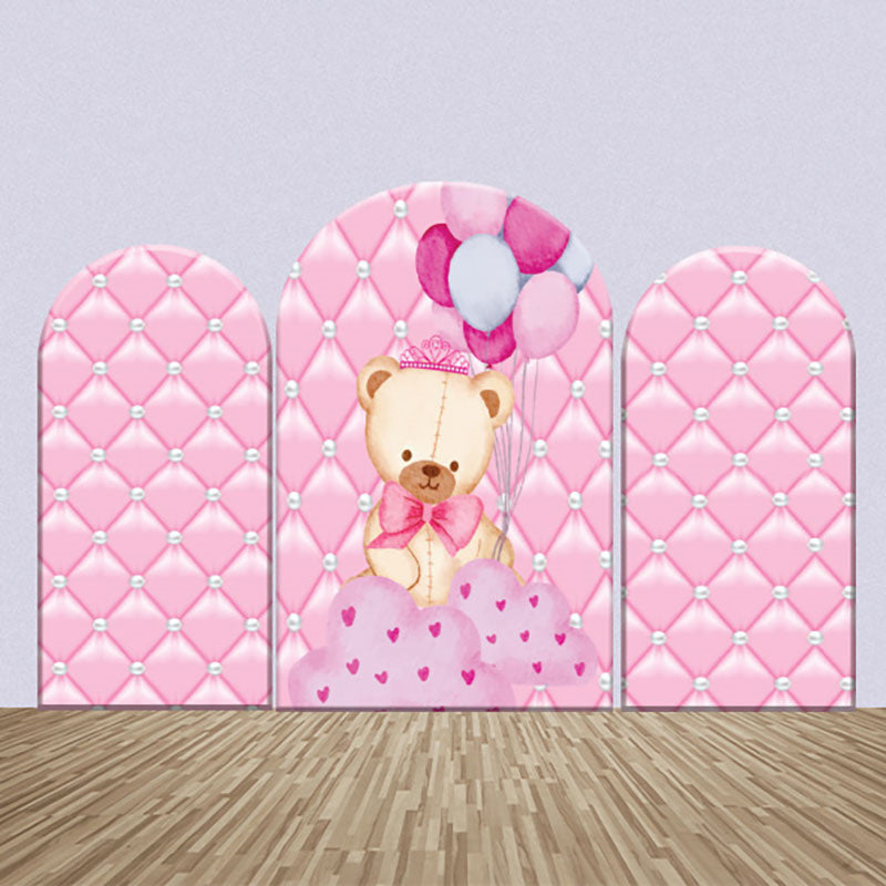 Aperturee - Teddy Bear Balloon Pink Cloud Arch Backdrop Kit