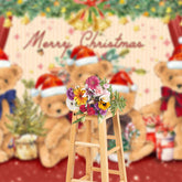 Aperturee - Teddy Bear Red Green Plants Merry Christmas Backdrop