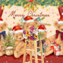 Aperturee - Teddy Bear Red Green Plants Merry Christmas Backdrop